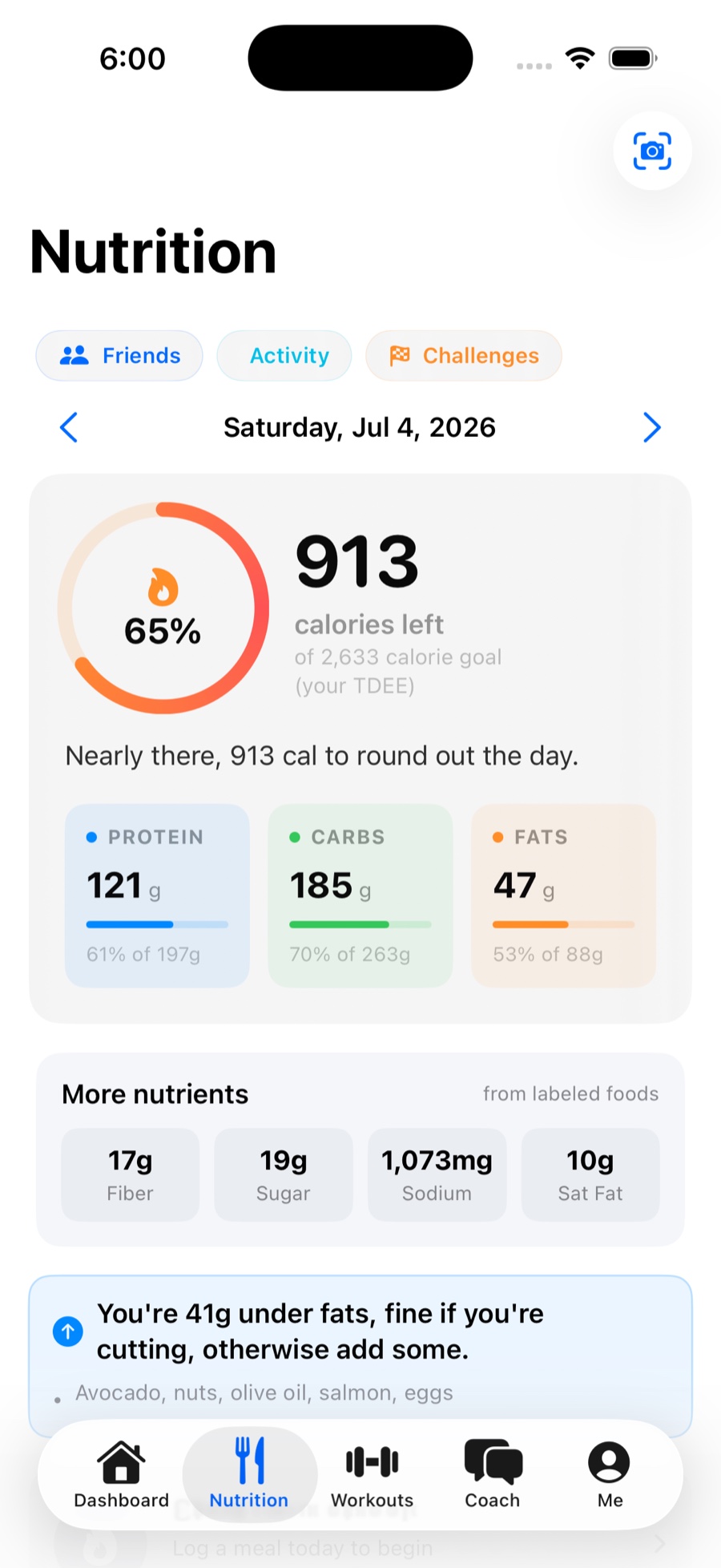 Forgd nutrition screen, calories remaining, a live macro breakdown, and micronutrients