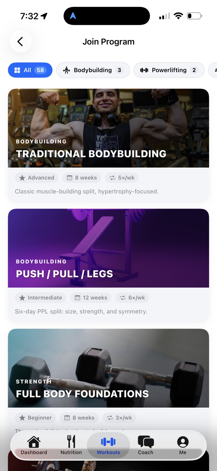 Forgd program catalog with multiple training programs to browse and join